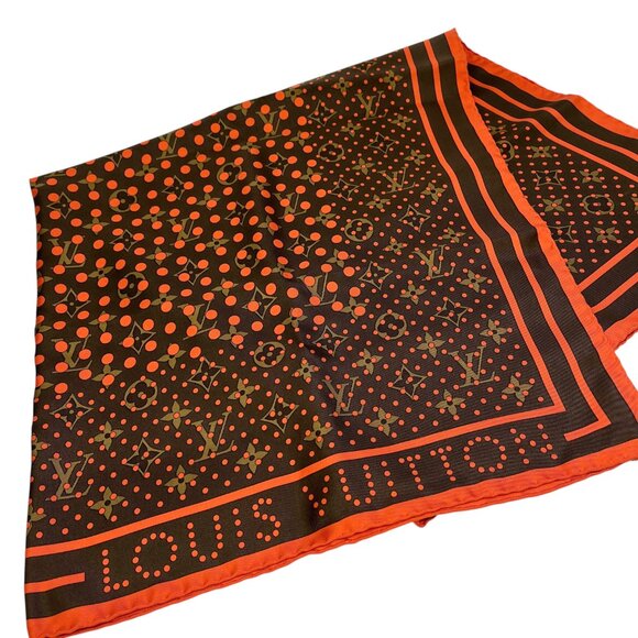 LOUIS VUITTON Vintage LV Monogram Perfo Scarf Wrap Dot Brown Orange [105966] - Picture 5 of 9